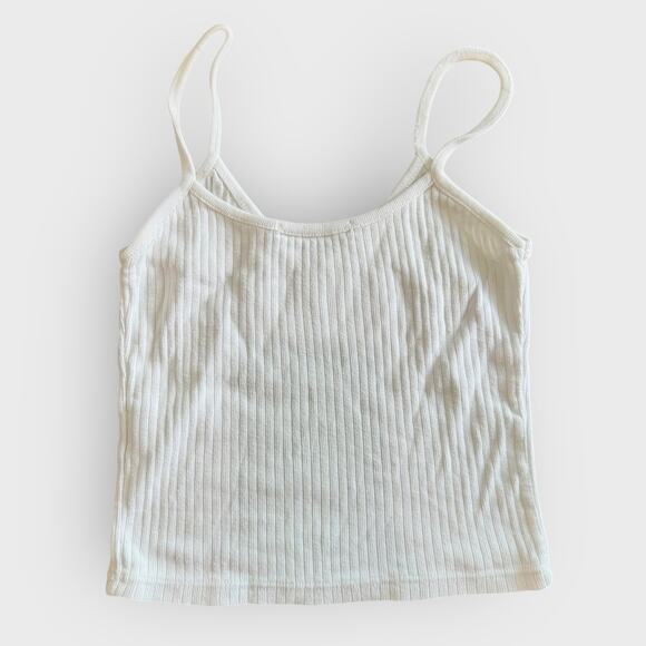 Brandy Melville White Ribbed V Neck Crop Tank Spaghetti Strap Soft Fitted Y2K - Picture 4 of 4